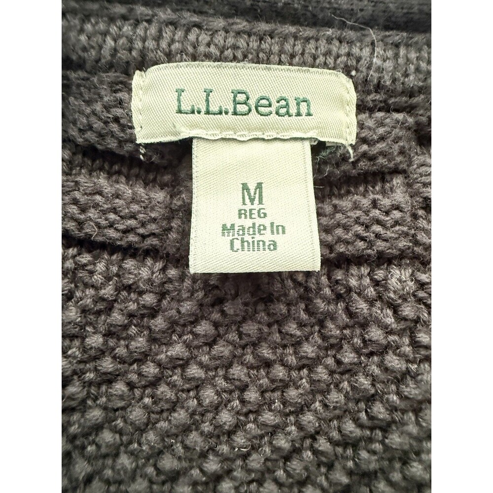 Women’s L.L. Bean Cotton Cardigan Fisherman Chunky Cable Knit Sweater Black M - Picture 3 of 8